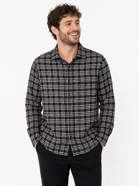 J. Crew Men's Black and White Checkered Shirt‎